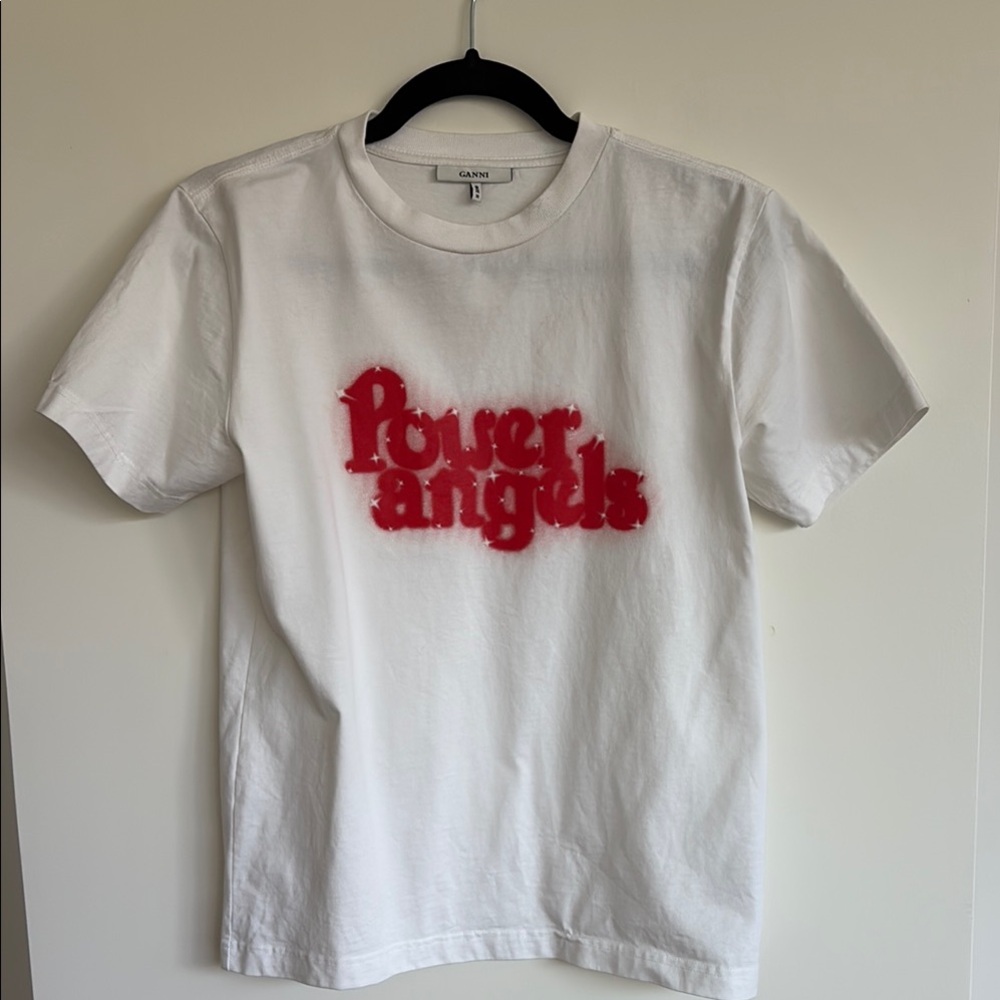Ganni White T-Shirt with Red Graphic